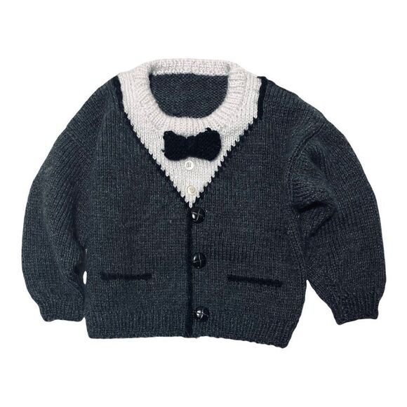 VINTAGE Hand Knit Tuxedo Sweater - Picture 1 of 3